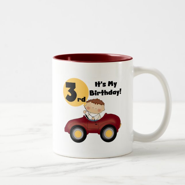 Boy in Red Car 3rd Birthday T-shirts and Gifts Two-Tone Coffee Mug (Right)