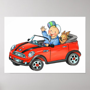 Boy in Red Toy Car - Poster