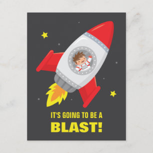 Boy in Rocket Ship Space Kids Birthday Invitations