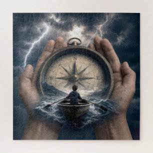 Boy in Rowboat Guided by a Compass Jigsaw Puzzle
