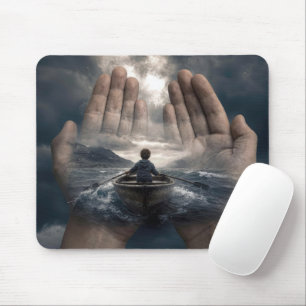 Boy in Rowboat Guided by Adult Hands Mouse Mat