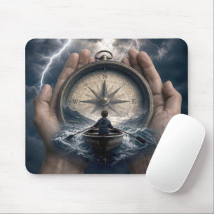 Boy in Rowboat Guided by Compass Mouse Mat