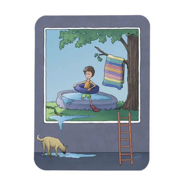 Boy in the kiddie pool magnet (Vertical)