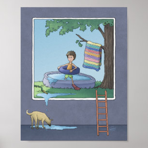 Boy in the kiddie pool poster