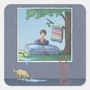 Boy in the kiddie pool    Square Sticker