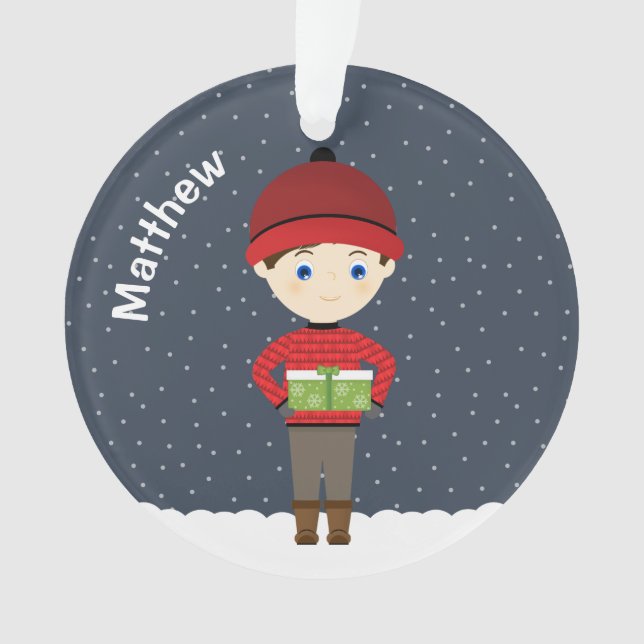 Boy in Winter Snowfall Ornament (Front)