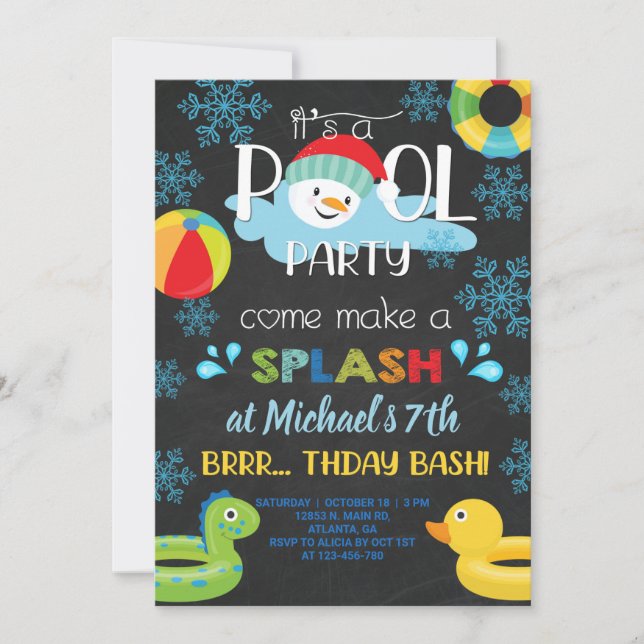 Boy indoor winter pool party birthday invitation. invitation (Front)