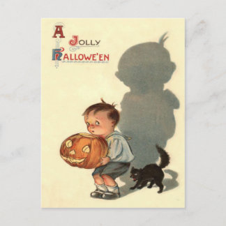 Boy Jack O Lantern Shadow Black Cat Postcard