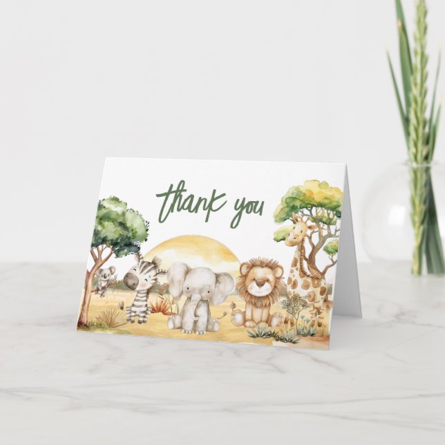 Boy Jungle Safari Animals Baby Shower Thank You Card (Front)