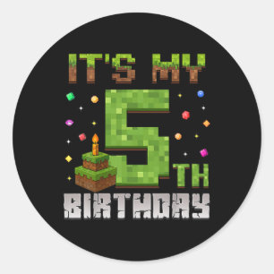 Boy Kid Birthday Party It's My 5th Birthday Gamer Classic Round Sticker