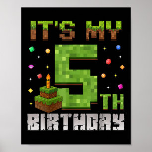 Boy Kid Birthday Party Its My 5th Birthday Gamer P Poster