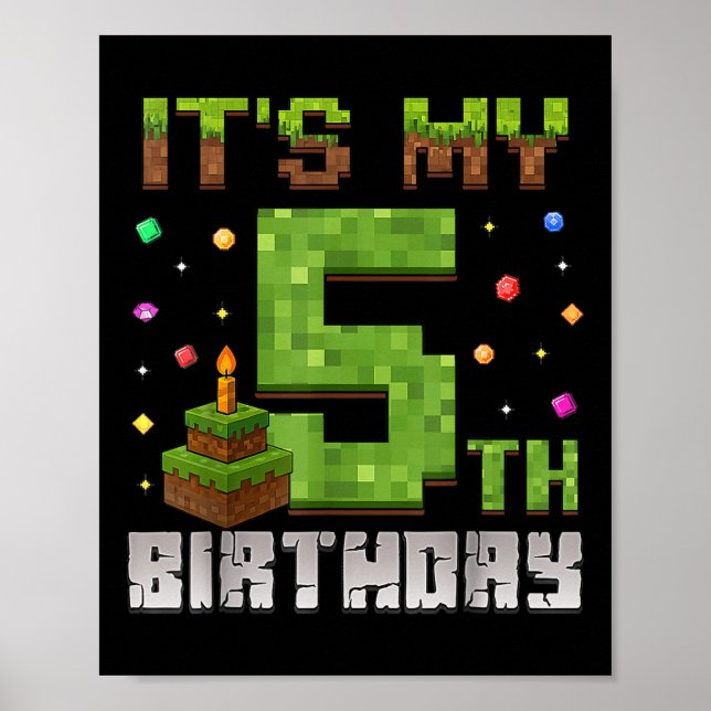 Boy Kid Birthday Party Its My 5th Birthday Gamer P Poster (Front)
