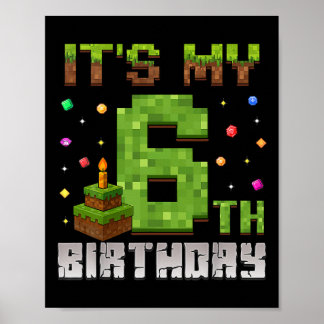 Boy Kid Birthday Party It's My 6th Birthday Gamer  Poster