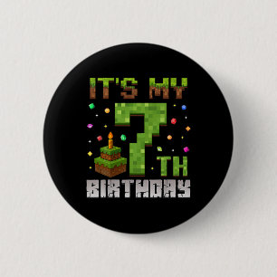 Boy Kid Birthday Party It's My 7th Birthday Gamer 6 Cm Round Badge