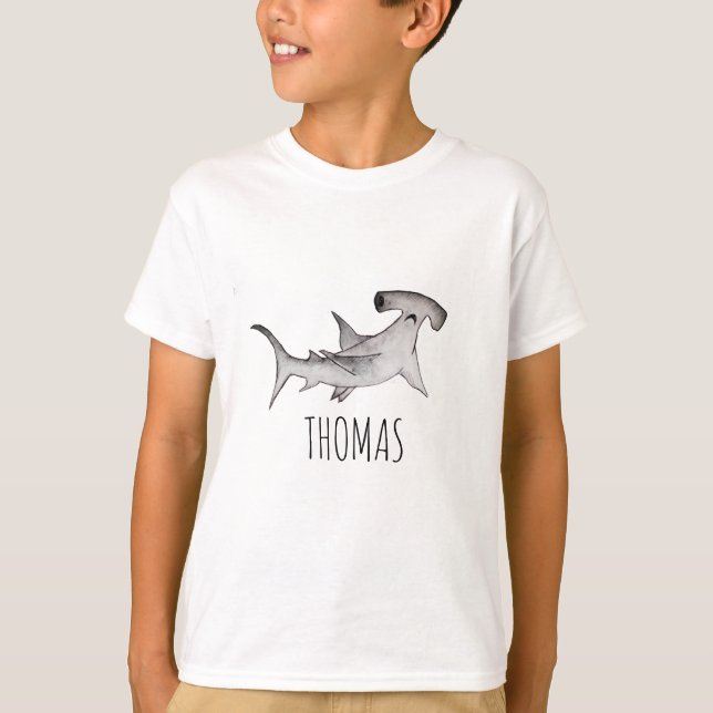 Boy & Kids simple modern Hammerhead Shark Name T-Shirt (Front)