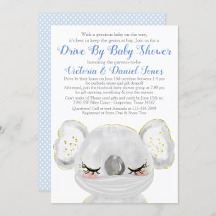 Boy Koala with Mask Drive By Baby Shower Invitation