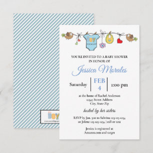 Boy Laundry - 3x5 Baby Shower Invitation