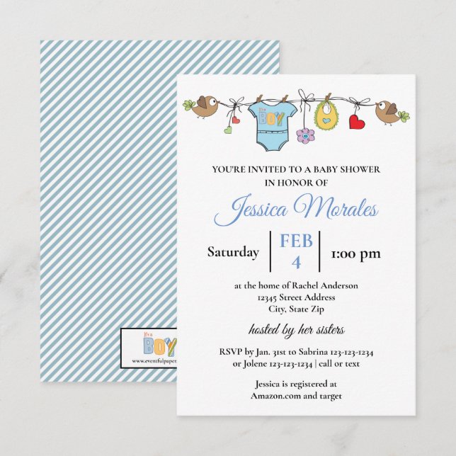 Boy Laundry - 3x5 Baby Shower Invitation (Front/Back)