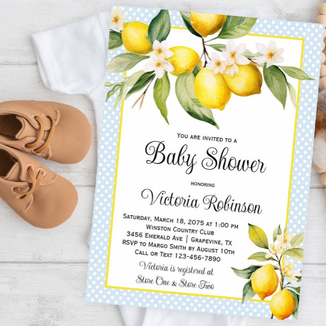 Boy Lemon Baby Shower Invitation (Sweet baby blue lemon baby shower invitation. Instant download and printed invitations available.)