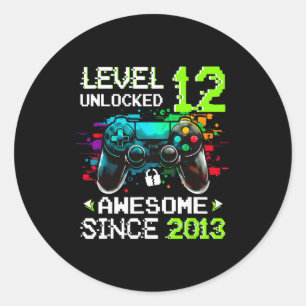 Boy Level 12 Unlocked Video Game 12th Birthday  Classic Round Sticker