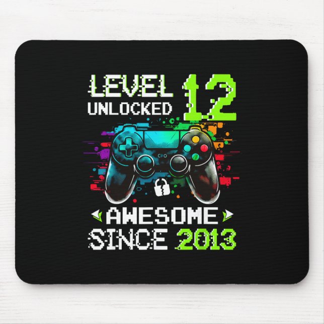 Boy Level 12 Unlocked Video Game 12th Birthday  Mouse Mat (Front)