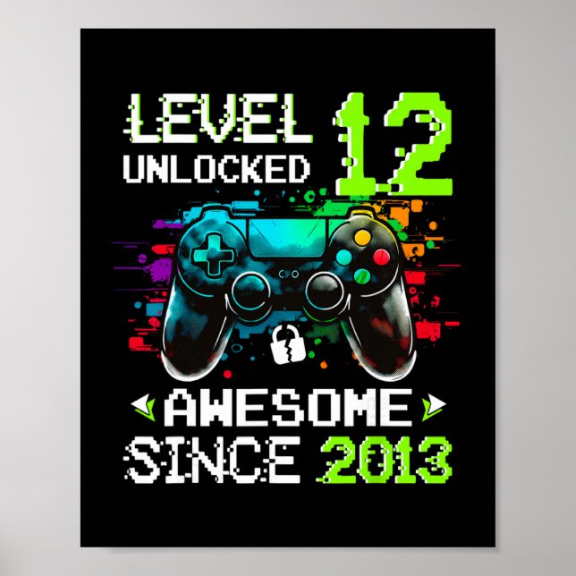 Boy Level 12 Unlocked Video Game 12th Birthday  Poster (Front)