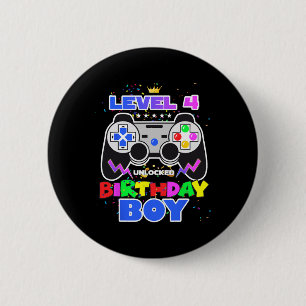 Boy Level 4 Unlocked Video Game 4th Birthday Gamer 6 Cm Round Badge
