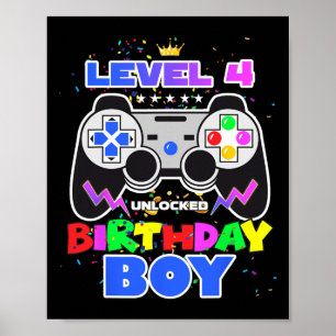 Boy Level 4 Unlocked Video Game 4th Birthday Gamer Poster