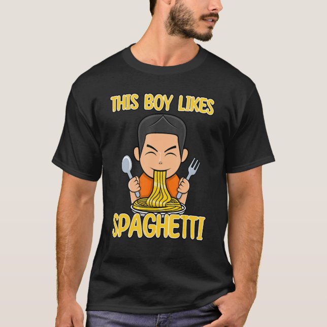 Boy Likes Spaghetti Italian Noodles Food Chef T-Shirt (Front)