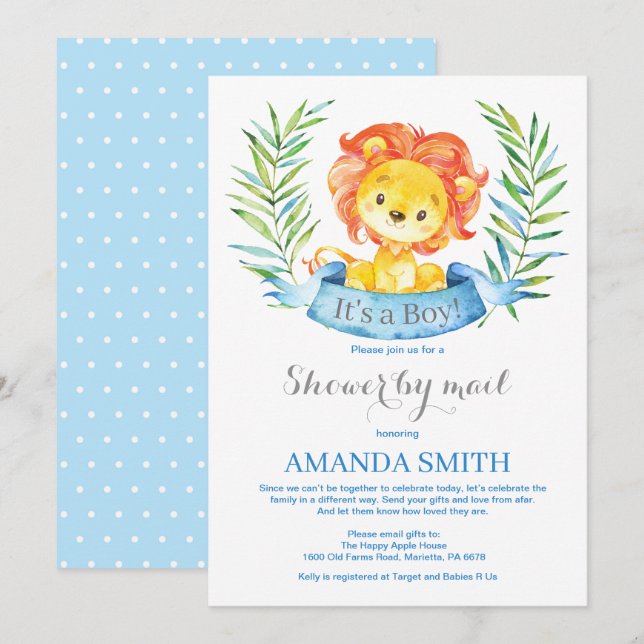 Boy Lion Baby Shower by Mail Invitation (Front/Back)