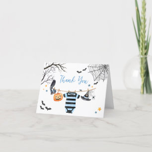 Boy Little Boo Halloween Pumpkin Baby Shower Thank You Card