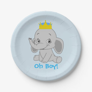 Boy Little Elephant baby Shower Paper Plate