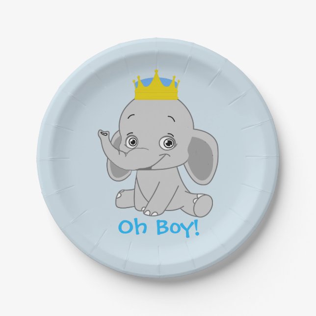 Boy Little Elephant baby Shower Paper Plate (Front)