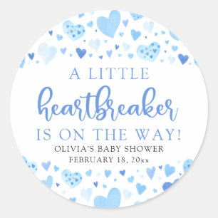 Boy Little Heartbreaker Blue Valentine Baby Shower Classic Round Sticker