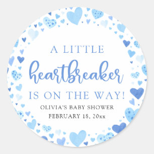 Boy Little Heartbreaker Blue Valentine Baby Shower Classic Round Sticker