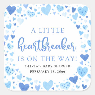 Boy Little Heartbreaker Blue Valentine Baby Shower Square Sticker