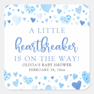 Boy Little Heartbreaker Blue Valentine Baby Shower Square Sticker