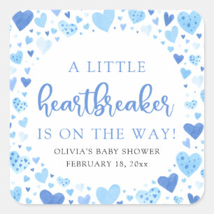 Boy Little Heartbreaker Blue Valentine Baby Shower Square Sticker