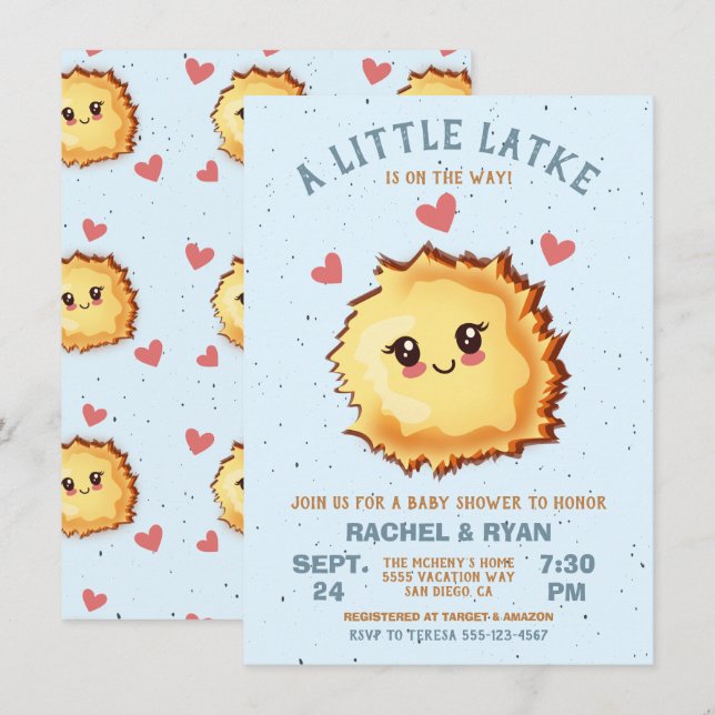 Boy Little Latke Hanukkah Baby Shower  Invitation (Front/Back)