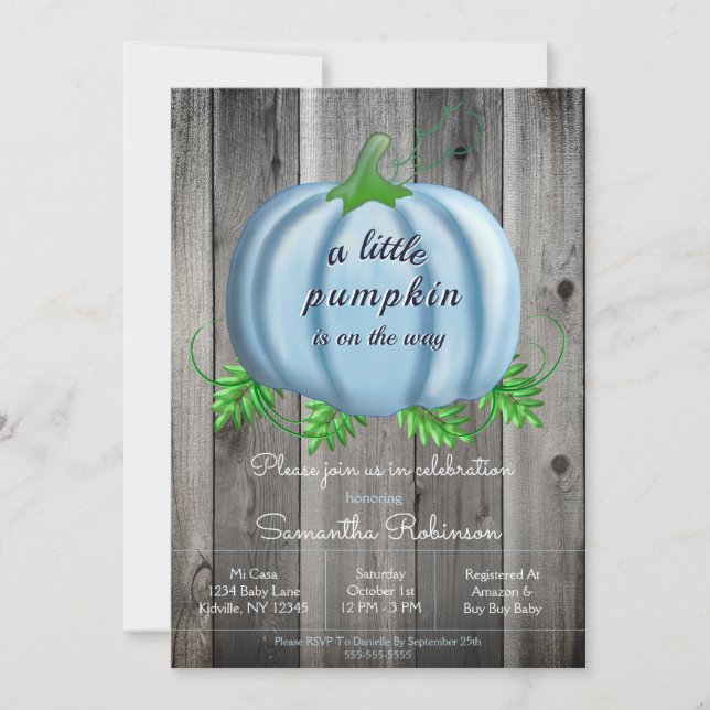 Boy Little Pumpkin Fall Pumpkin Baby Shower Invitation (Front)