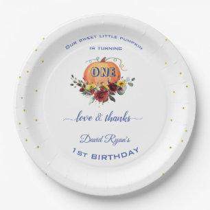  Boy Little Pumpkin Thanksgiving 1st Birthday    Paper Plate