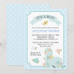 Boy Llama Baby Shower Invitation