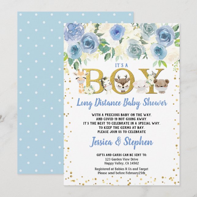 Boy Long Distance Baby Shower Pandemic Woodland Invitation (Front/Back)