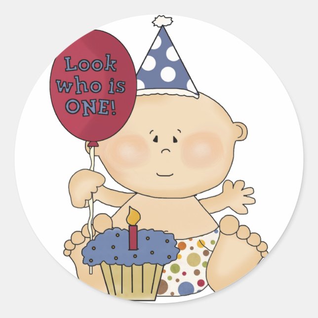 Boy Look Who's One Tshirts and Gifts Classic Round Sticker (Front)