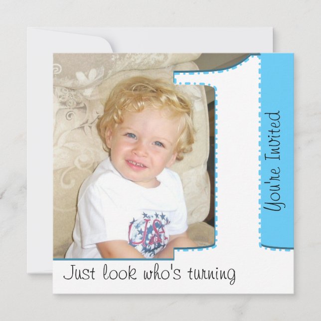 Boy Look Who's Turning 1 Birthday Invitation (Front)