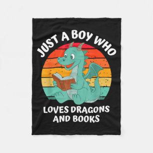 Boy Loves Dragons Books Kids Illustration Fleece Blanket