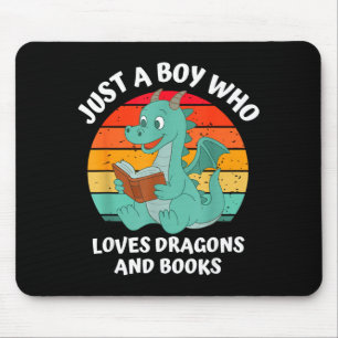 Boy Loves Dragons Books Kids Illustration Mouse Mat
