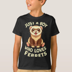 Boy Loves Ferrets Cute Animal Illustration T-Shirt
