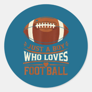 Boy Loves Football Sports Fan Classic Round Sticker