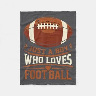 Boy Loves Football Sports Fan Fleece Blanket
